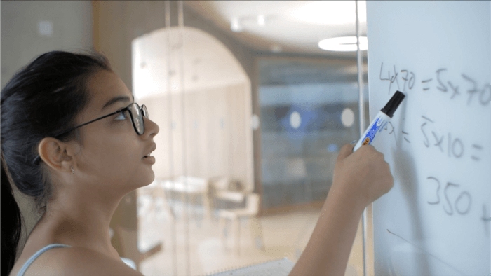 A teen girl studying for a math oxford summer course