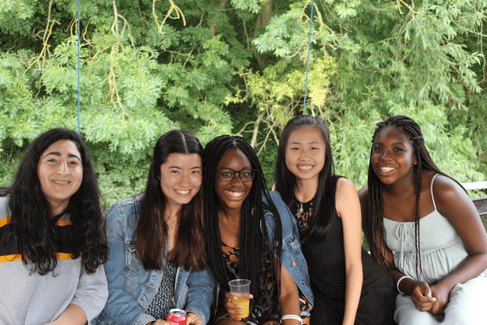 A group of teen girl summer school students A group of teen girl summer school students