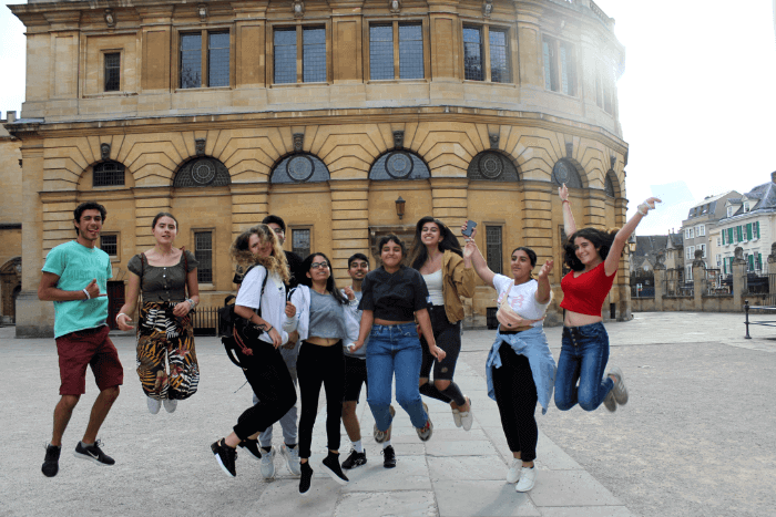 A group of students celebrating their first day of summer school A group of students celebrating their first day of summer school