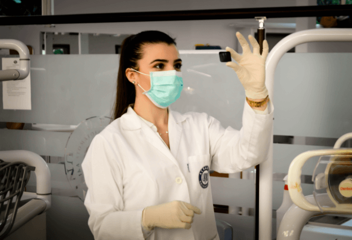 A young female medical student in a lab