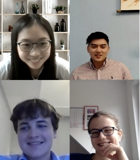 Young students smiling in a virtual meeting room