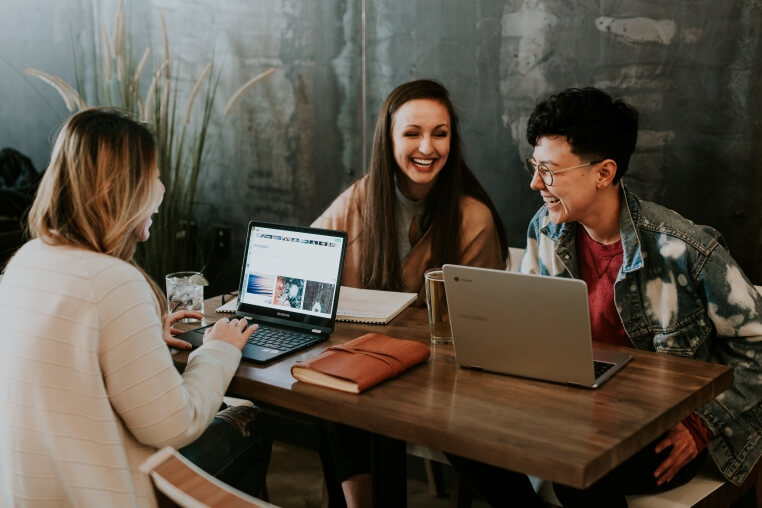 Students studying online together