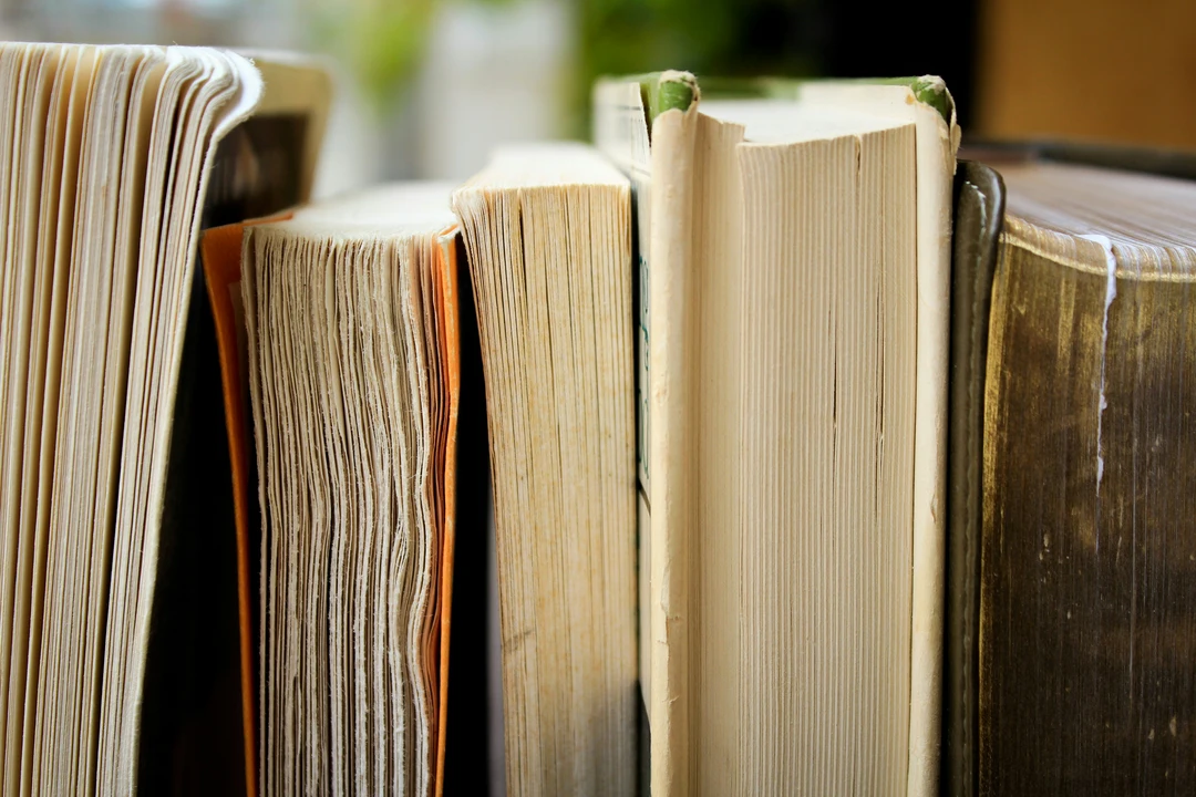 Five books lined up in a row