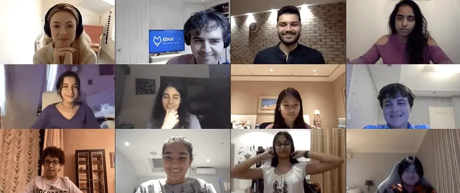 Group of students and Mentors on zoom for their online internship experience