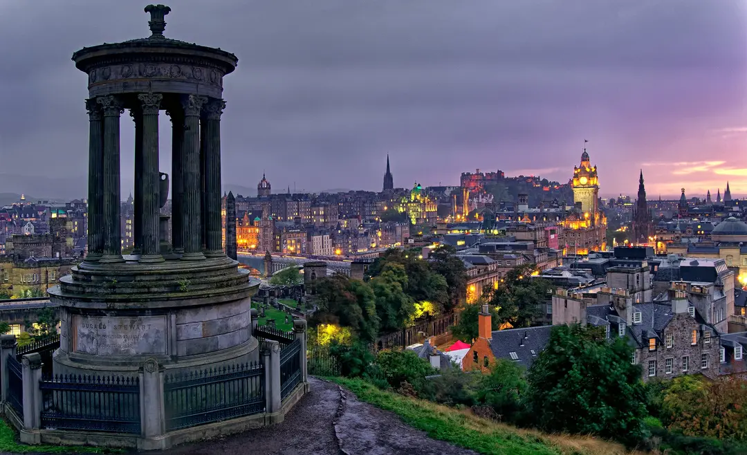 Sun rising over the city of Edinburgh