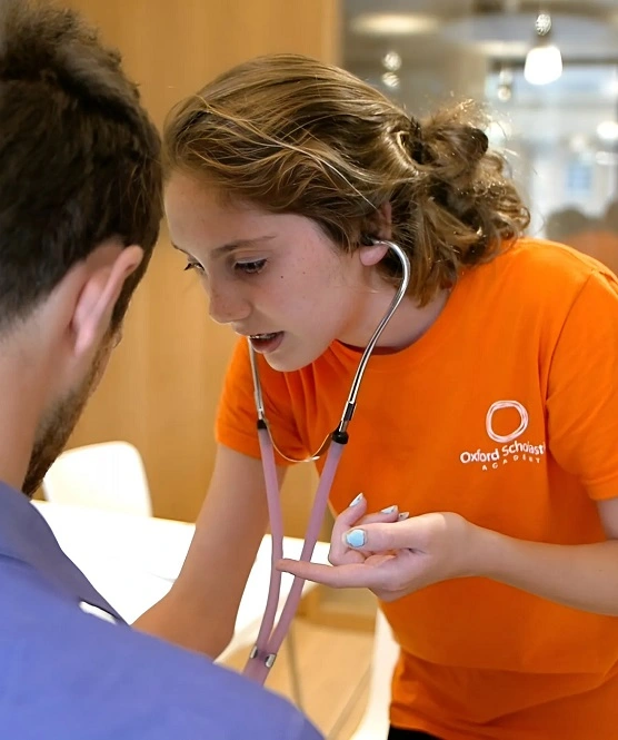 Student using a stethoscope