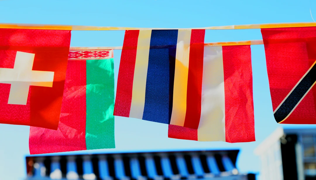 Row of flags representing different countries