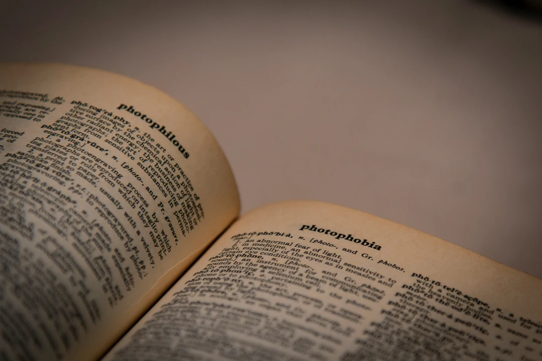 Close up of an open dictionary
