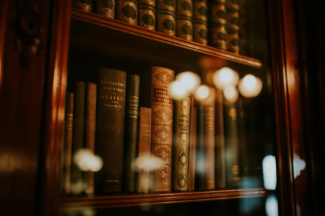 Display case of books