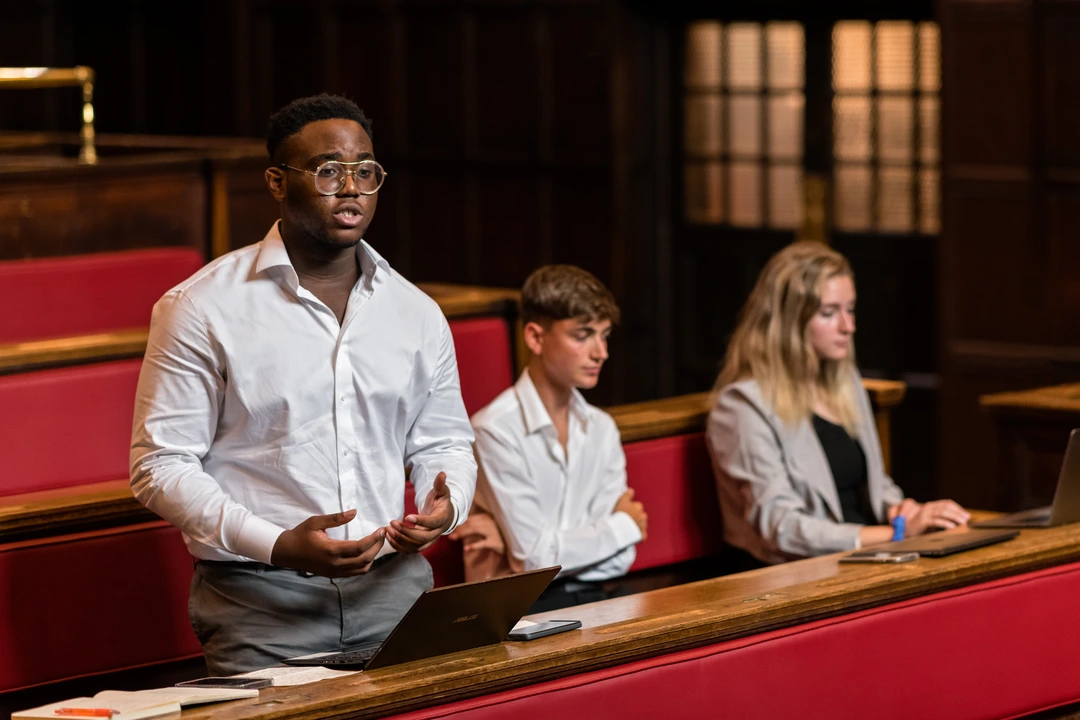 Three Law students during a mock trial